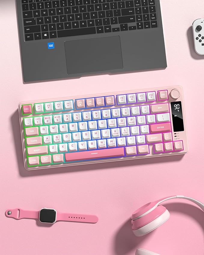 Womier DK75 75% Wireless Gaming Keyboard, RGB Backlit Creamy Keyboard with Multifunction Knob & Screen, Tri-Mode 2.4GHz/USB-C/BT5.0, Anti-Ghosting No-Conflict Silent Membrane Keyboard for MAC Windows