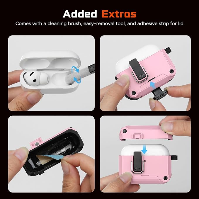 Inesore Compatible with AirPods Pro 3 Generation Case,Secure Lock & Phone Stand Design,Compatible with MagSafe,Automatic Snap Switch Secure Cover for New AirPods Pro 3rd (2025)-Pink