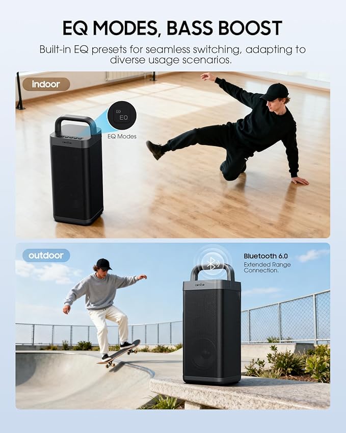 COMISO Portable Bluetooth Speaker with Deep Bass,150W Peak, IPX6 Waterproof Outdoor Speaker with 12H Playtime,Power Bank Function, Party Speaker with USB/AUX/Mic Inputs, Speakers for Home,Beach&Travel