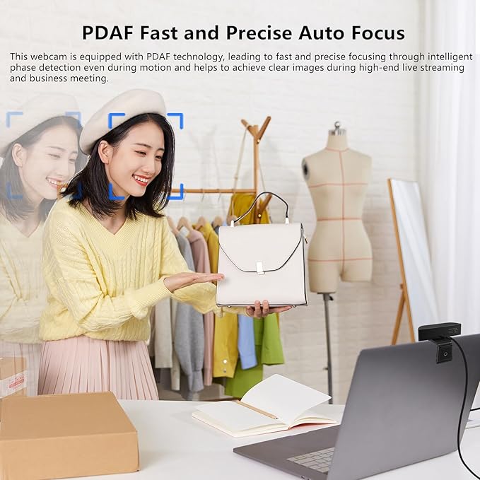 4K Webcam for PC, Ultra HD 4K 12MP Webcam with Dual Noise-Reducing Mics, PDAF Autofocus, Streaming Camera for PC, Mac, Laptop, 81° FOV, Ideal for High-end Business Meeting with Skype, Teams, Zoom