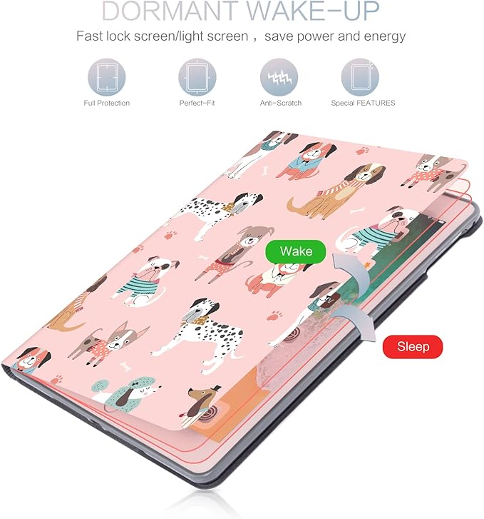 iPad Air 2/1 Case, iPad 5th/6th Generation 9.7 Case, Auto Wake/Sleep Multi-Angle Viewing Shockproof Protective Cover, Pink Dog