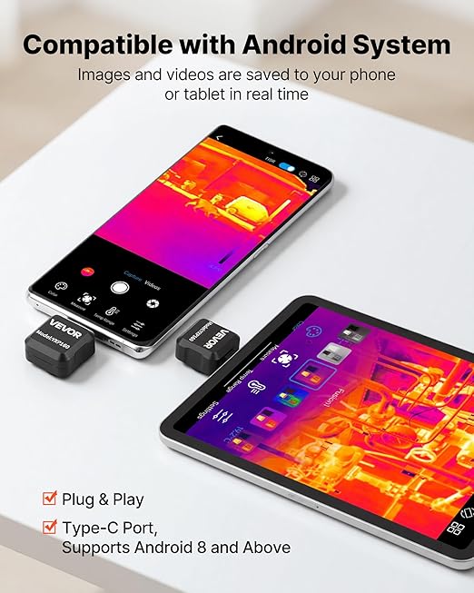 VEVOR 2025 Upgraded Thermal Camera for Android,Pro Thermal Imaging Camera with Macro Lens, Infrared Camera with 320 x 240 TISR Super Resolution, 15X Zoom, Thermal Imager for Phone (P2 Pro Android)