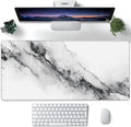 XXL Mouse Pad, White Black Marble Texture Large Desk Mat for Desktop, Extended Large Gaming Mouse Pad Mouse Mat with Non-Slip Rubber Base Stitched Edges for Computer Keyborad Home Office 35.4"X15.7"