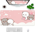 Pink Large Gaming Mouse Pad Kawaii Desk Pad XXL Cute Cat Mouse Mat 35x15.7x0.12 inch Desk Accessories (Pink Cat -2)