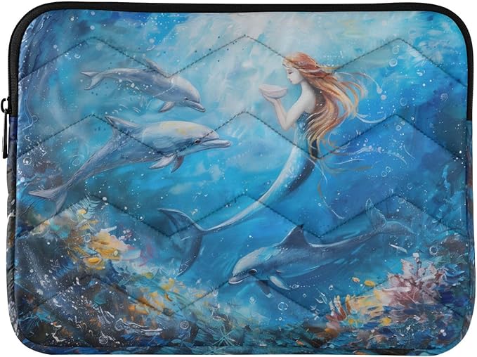 Cute Laptop Sleeve 13 inch Ocean Mermaid Dolphin Laptop Bag 14 inch Waterproof Computer Bag for Women Laptop Accessories Computer Cover Bag for Tablet Men