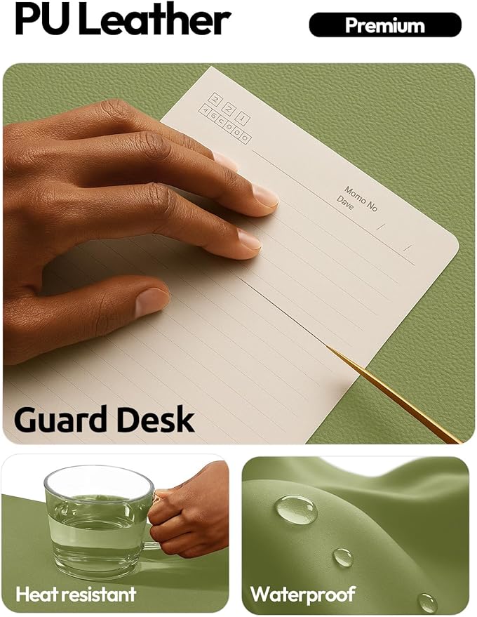YSAGi Leather Desk Protector, Office Mat, Large Mouse Mat, Non-Slip PU Leather Blotter, Laptop Desk Pad, Waterproof Writing Pad for Office and Home (Green, 23.6" x 13.8")
