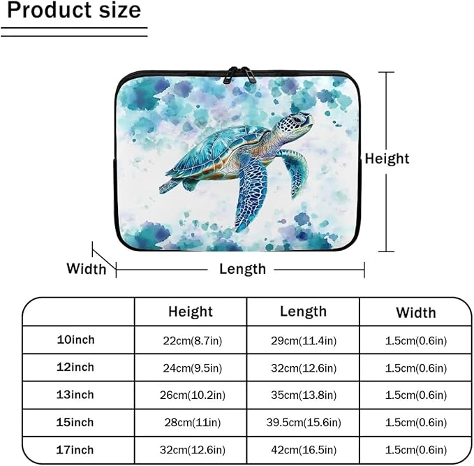 Sea Turtle Laptop Protective Sleeve for Women Men 15inch Computer Sleeve Bag Neoprene Laptop Bags Tie Dye Lap Top Case Suitable for Travel School Office Organizers Hippie