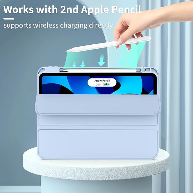 Case for iPad Air 11-Inch M4/M3/M2 2026/2025/2024, iPad Air 5/4 (2022/2020 5th/4th Generation 10.9-Inch) with Pencil Holder, Slim Stand Soft Back Support Touch ID, Auto Wake/Sleep, Light Blue