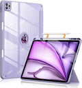 Soke for New iPad Air 13 Inch Case (M3 2025/M2 2024) with Pencil Holder, [Auto Wake/Sleep + Camera Protection] Shockproof Cover with Clear Transparent Back for Apple iPad Pro 12.9", Gray Purple