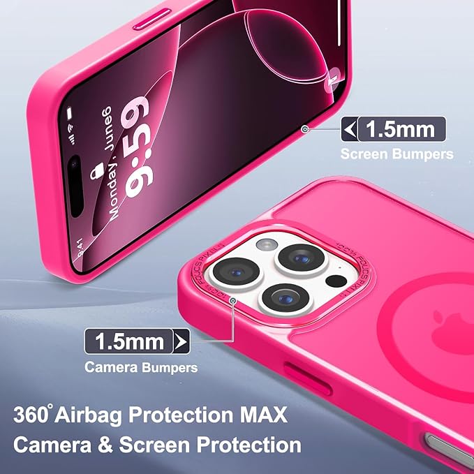 Newfuture Designed for iPhone 16 Pro Case with Magnetic [13 FT Military Drop Protection] [Compatible with Magsafe] Slim Translucent Matte Shockproof with Anti-Fingerprint Phone Case,Hot Pink