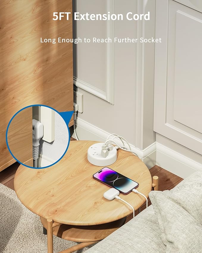 NTONPOWER 2 Prong Power Strip with USB-C, 1875W/15A, 180° Rotating Plug, Two Prong Power Strip, 2 Prong to 3 Prong Outlet Adapter, 3 Outlets 4 USB, Extension Cord 5 feet, Ideal for Old House