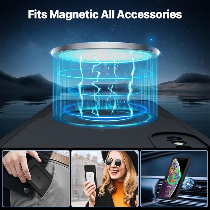 CENHUFO Privacy Magnetic for iPhone Xs Max Case, Full Body Phone Case Built-in 9H Tempered Glass Privacy Screen Protector [Compatible with Magsafe] Shockproof Protective Bumper Clear Cover - Black