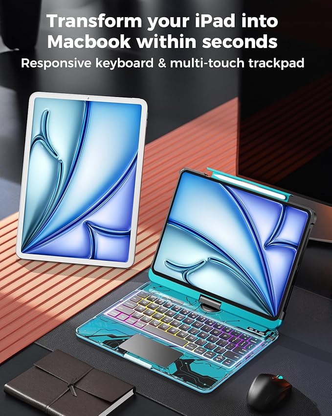 SIBEITU Keyboard Case for iPad Air 11-inch (M4/M3/M2, 2026/2025/2024) & iPad Pro 11-inch 4th 3rd 2nd 1st Gen, 7-Color Backlit, Multi-Touch Trackpad, 360°Rotatable for 10.9" iPad Air 4th/5th Gen, Blue