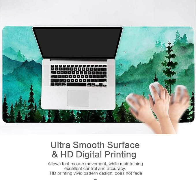 Lokigo Green Forest Mouse Pad, Waterproof Extended Large Gaming Mousepad with Non-Slip Rubber Base Stitched Edges Desk Pad Keyboard Writing Desk Mat Office Home Study 31.5"x15.7", Mountain