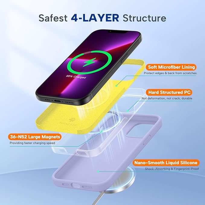 Miracase Magnetic for iPhone 13 Pro Max Case, [Soft Anti-Scratch Microfiber Lining], Magnetic for MagSafe, Liquid Silicone Shockproof Drop Protection Phone Case for 13 Pro Max, Light Purple