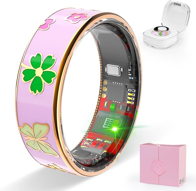 Smart Ring Men & Women Ring Sleep Tracker Pedometer Long Battery Life No Subscription Fee, IP68 Waterproof((Pink, 8)