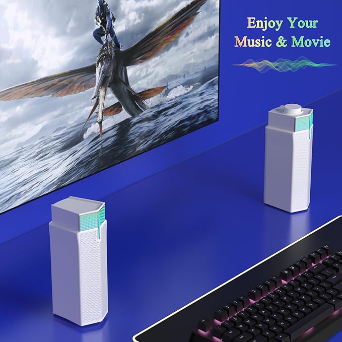 Jeecoo M20 Bluetooth Computer Speakers for PC Desktop Monitor, Gaming PC Sound Bar - Wired USB-Powered, Superb Stereo Sound, with LED Lighting (White)