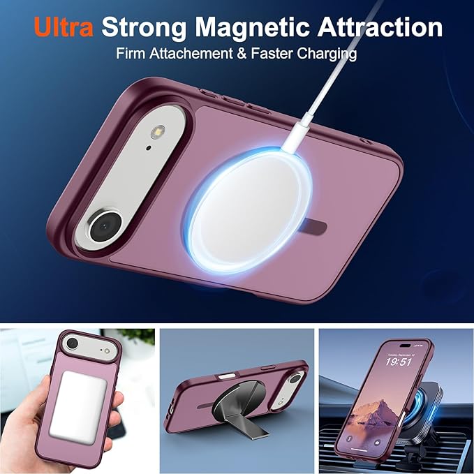SUPFINE Magnetic for iPhone Air Case (Compatible with MagSafe)(Military Grade Drop Protection) Slim Translucent Matte Shockproof with Anti-Fingerprint Phone Cover for 17 Air,Wine Red