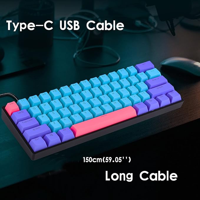 GTSP Gk61 60% Mechanical Keyboard Gaming Custom SK61 Hot Swappable 60 Percent with PBT Keycaps RGB Backlit NKRO Type-C Cable for PS4 (Gateron Optical Yellow, Joker)