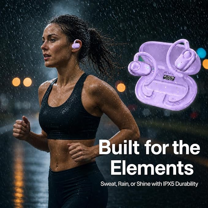 MINDBEAST Open Ear Earbuds with Bi-Axial Adjustment Fit and Immersive Sound, Bluetooth Wireless Headphones Ear Buds for Outdoor Exercise, Gym, and Conference Calls, Long Battery Life OpenBass Fit