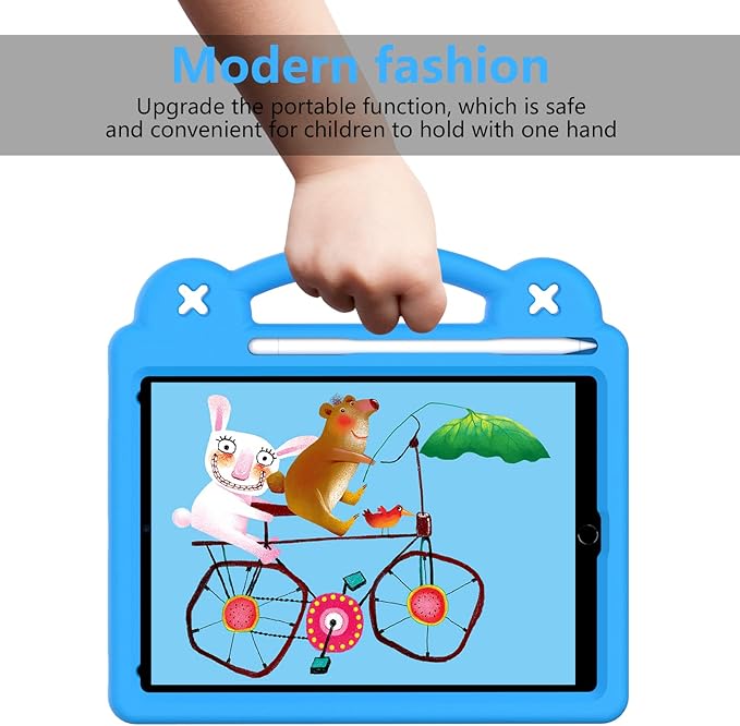 AKABEILA Compatible with Apple iPad Air 1 2013/Air 2 2014/Pro 9.7(2016)/iPad 9.7(2017/2018) Tablet Case, Kids Shockproof Protective Case with Stand Handle & Pen Tray for Girl Kid Gift Sky Blue