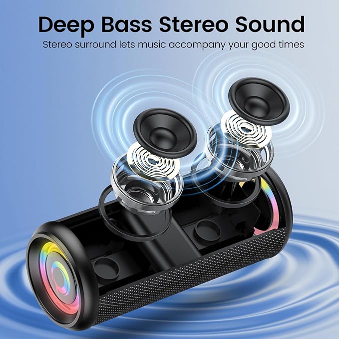 Portable Bluetooth Speaker, 2026 Bluetooth 5.4 Wireless Speaker with 20W HD Loud Stereo Sound, 20H Playtime, LED Lights, IP7, TWS Pairing, Built-in Mic, for Outdoor, Home, Beach, Party, Gift