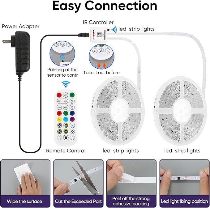 IC Smart RGB LED Strip Lights, 100FT LED Lights for Bedroom, App Control/Remote Control, Music Sync, DIY Design, Rainbow Chasing Effects, Strip Lights for Home, Party Decor