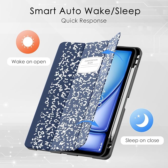 Soke Case for New iPad Air 11 Inch (M4/M3/M2, 2026-2024), iPad Air 5th/4th Generation 10.9 Inch (2020-2022) with Pencil Holder, Soft TPU Back Cover & Auto Sleep/Wake, Book Navy