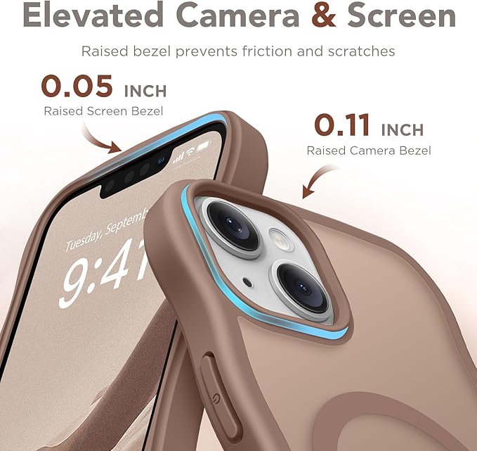 CAPRARO Cute for iPhone 13 Case & iPhone 14 Case, Compatible with MagSafe, [Curly Wave Edge] [Camera Protection] [14 FT Drop Protection] Magnetic for iPhone 13/14 6.1 Inch, Brown