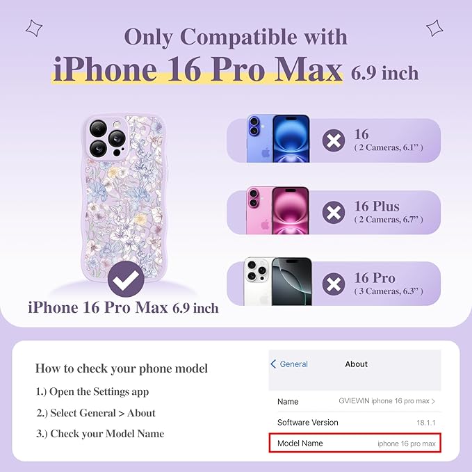 GVIEWIN for iPhone 16 Pro Max Case Compatible with MagSafe [Curly Wave Edge][Full Camera Protection] Floral Translucent Shockproof Magnetic Women Phone Case for 16 Pro Max, Apricot Blossom/Purple