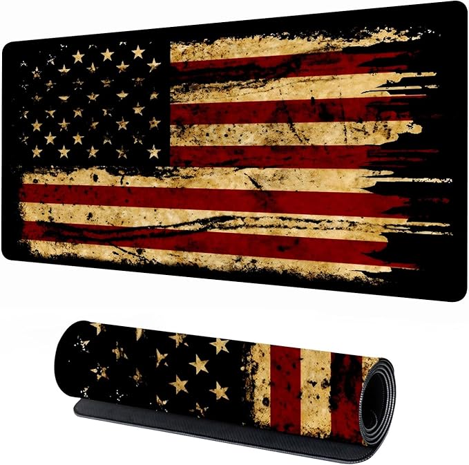 Large Gaming Mouse Pad 31.5"x15.7" | Dark American Flag-Themed XXL Keyboard Pad, Mouse Mat, Desk Pad, Non-Slip Rubber Base & Stitched Edges - Extended Mousepad for PC/Laptop/Office/Home Decor