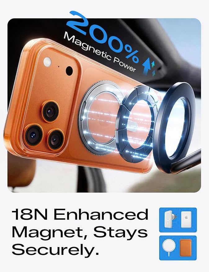 MAGIC JOHN 360° Rotatable Magnetic Invisible Stand for iPhone 17 Pro Max Case [Camera Control Button] [Compatible with MagSafe] 16FT Shockproof for iPhone 17 Pro Max Case with Kickstand, Clear