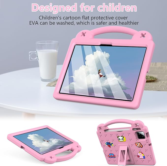 AKABEILA Compatible with Xiaomi Pad 7/Xiaomi Pad 7 Pro 11.2 inch 2024/Xiaomi Pad 8 2025 11.2 inch Tablet Case, Kids Friendly Universal Protective Case with Shoulder Strap & Stand Handle Pink