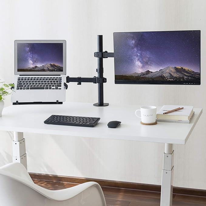 HumanCentric Laptop VESA Mount Tray for Monitor Arms and Stands, Fits 75x75 and 100x100 mm VESA Mount Holes, Fully Secures Laptop with Adjustable Clamps 9.5" to 16.5” Width, Rubber Pads