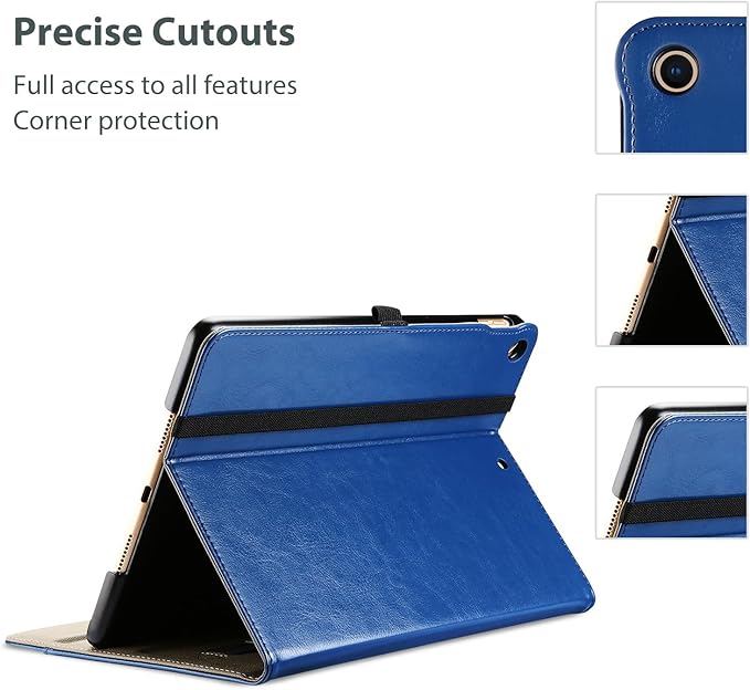 ProCase for iPad 9th/ 8th/ 7th Generation Case 10.2 Inch 2021/2020/2019, iPad 10.2 PU Leather Case Business Stand Cover Smart Folio with Hand Strap Front Pocket Pen Loop -Navy