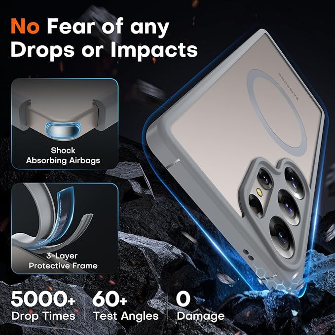 TOCOL Magnetic for Samsung Galaxy S25 Ultra Case, Upgraded Full Camera Protection, Compatible with Magsafe, Drop Protection Slime Clear Back Cover for Samsung Galaxy S25 Ultra 6.9-Inch (Gray)