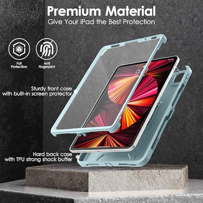 DTTO for iPad Pro 11 inch Case 2022(4th Gen)/2021(3rd Gen), [Screen Protector] Dual Layer Full Body Protection Cover with Pencil Holder, Also Fit iPad Pro 11'' 2020&2018/iPad Air 5/Air 4 - Sky Blue