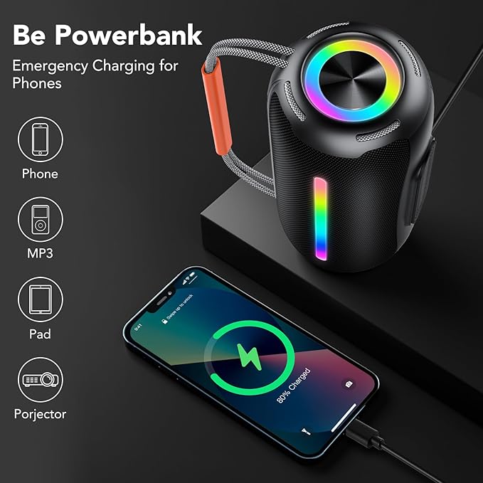 aowoka Bluetooth Speaker Portable Wireless Bluetooth Speakers with HD Stereo Sound, BT 5.4 TWS Pairing, IPX7 Waterproof, 30H Battery Life with Led Light for Outdoor/Party/Sport/Travel/Gifts