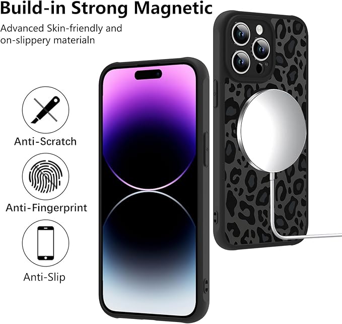 KANGHAR Case for iPhone 14 Pro Max Phone Case [Compatible with Magsafe] Leopard Printed Pattern Cute Cheetah Protective Magnetic Case for Girls Women Men 6.7"