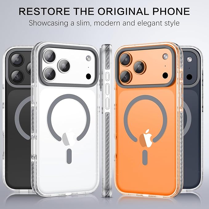 BENTOBEN Magnetic for iPhone 17 Pro Max 6.9" Case, Compatible with Magsafe Military Shockproof Protective Bumper Cute Transparent Slim Anti-Yellowing Phone Case for iPhone 17 Pro Max Cover, Clear Gray