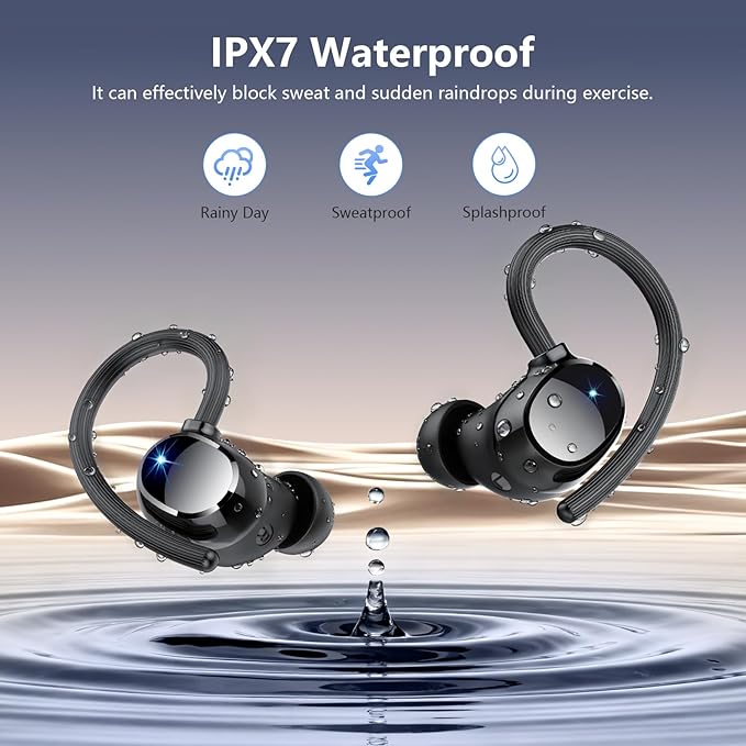 Wireless Earbuds, Bluetooth 5.4 Sport Headphones, 128H Playtime Over Ear Buds for Small Ear, Stereo Deep Bass, Sport Wireless Bluetooth Earphones, IPX7 Waterproof Running Headphones for iOS Android