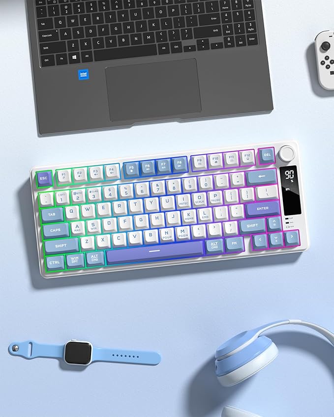 Womier DK75 75% Wireless Gaming Keyboard, RGB Backlit Creamy Keyboard with Multifunction Knob & Screen, Tri-Mode 2.4GHz/USB-C/BT5.0, Anti-Ghosting No-Conflict Silent Membrane Keyboard for MAC Windows