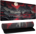 Riverside Full Moon Desk Mat Japanese Desk Pad Black Red Large Mouse Pad Gaming Mousepad 31.5"x11.8" Extended XXL Keyboard Pad Japanese Laptop Pc Computer Mouse Keyboard Mat for Home Office Work Game