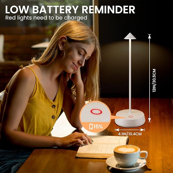 Rechargeable Cordless Small Table Lamp,6000mAh Battery Operated,LED Touch Dimmable Modern TableTop,Portable Outdoor Wireless Bedside Night Light for Restaurant/Dining/Bedroom/Living Room/Coffee(White)