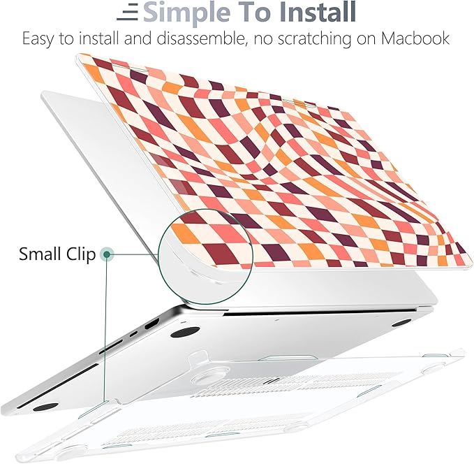 Batianda Case for New MacBook Pro 14 Inch M5 (2025 2026) & 2024 2023 Release [Model A3434 / A3112] - Ultra Slim 1.2mm Glossy Hard Shell Protective Skin Keyboard Cover 4-in-1 Bundle, Checkerboard