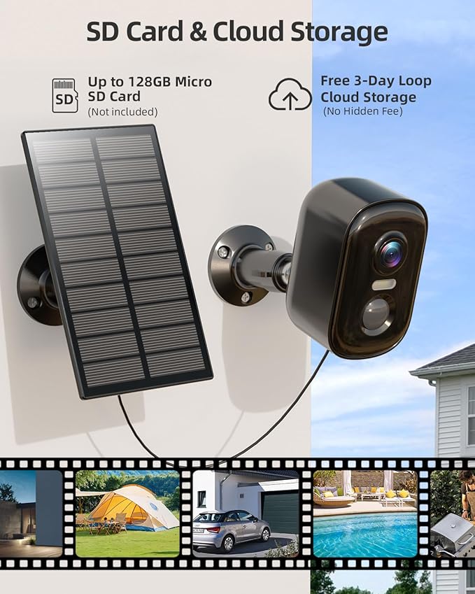 MISECU Solar Camera Outdoor Wireless, 2K Battery Powered WiFi Cameras for Home Security, Solar Powered Security Camera with AI Motion Detection, Color Night Vision, Two-Way Talk, IP66 Weatherproof