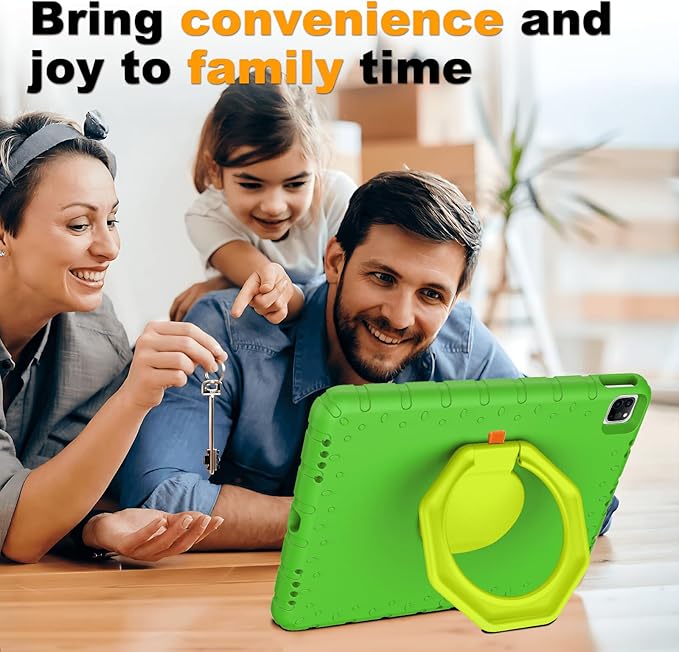 for iPad Pro 12.9 Case 6th/5th/4th/3rd Generation with 360° Rotating Stand & Pencil Holder, Heavy Duty Cute Cover for iPad Pro 12.9 inch 2022/2021/2020/2018, Green