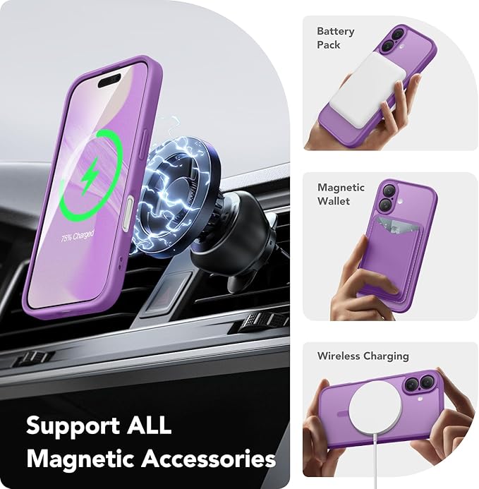 CAPRARO Magnetic Compatible with iPhone 16 Case, Upgraded [Full Camera Protection] [Compatible with MagSafe] Protective Translucent Matte Women Girl Phone Case Cover, Jieshi Purple
