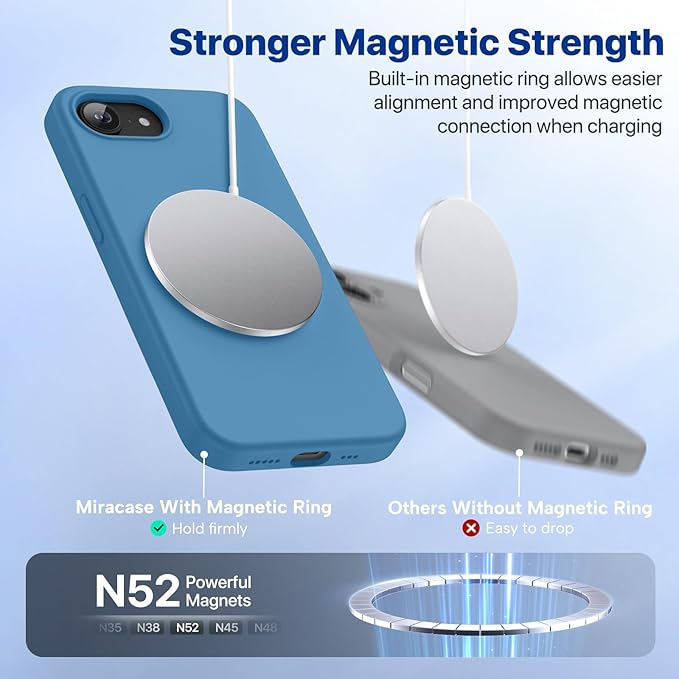 Miracase Magnetic for iPhone 17e Case & iPhone 16e Case, [Soft Anti-Scratch Microfiber Lining], Compatible with MagSafe, Silicone Shockproof Protection Phone Case for iPhone 17e/16e, Capri Blue