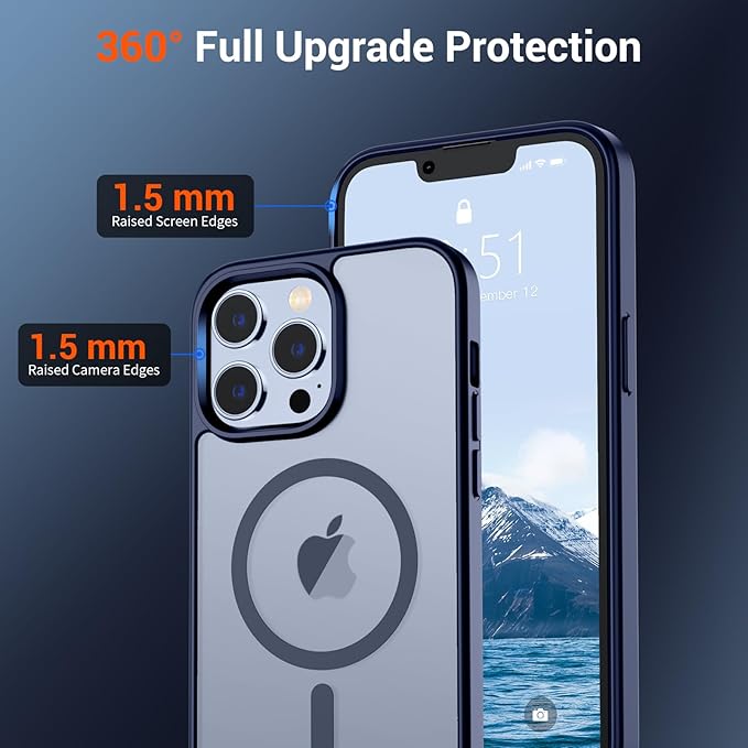 SUPFINE Magnetic for iPhone 13 Pro Case (Compatible with MagSafe) (Military Grade Drop Protection) Slim Translucent Matte Shockproof with Anti-Fingerprint Phone Case,Navy Blue